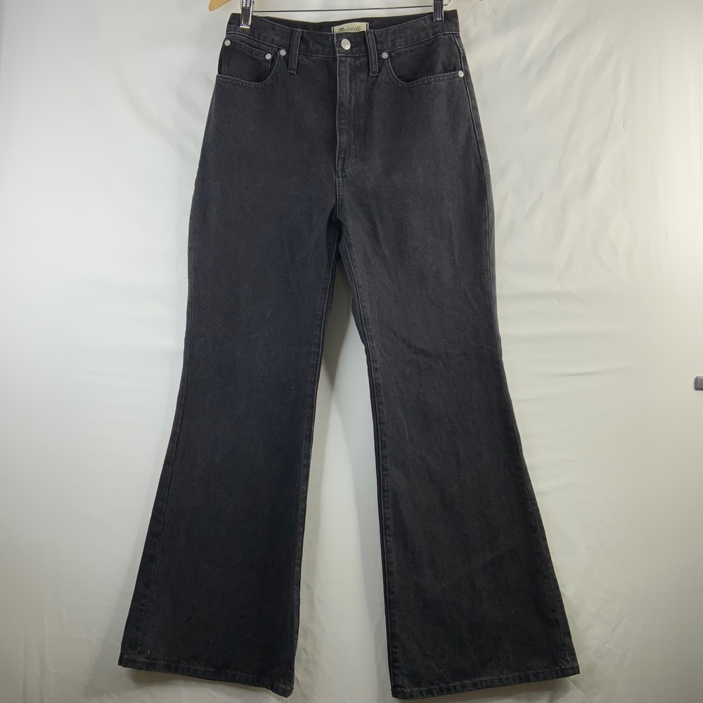 Madewell High Rise Flare Jeans Washed Black Denim Wide Leg Pants Womens